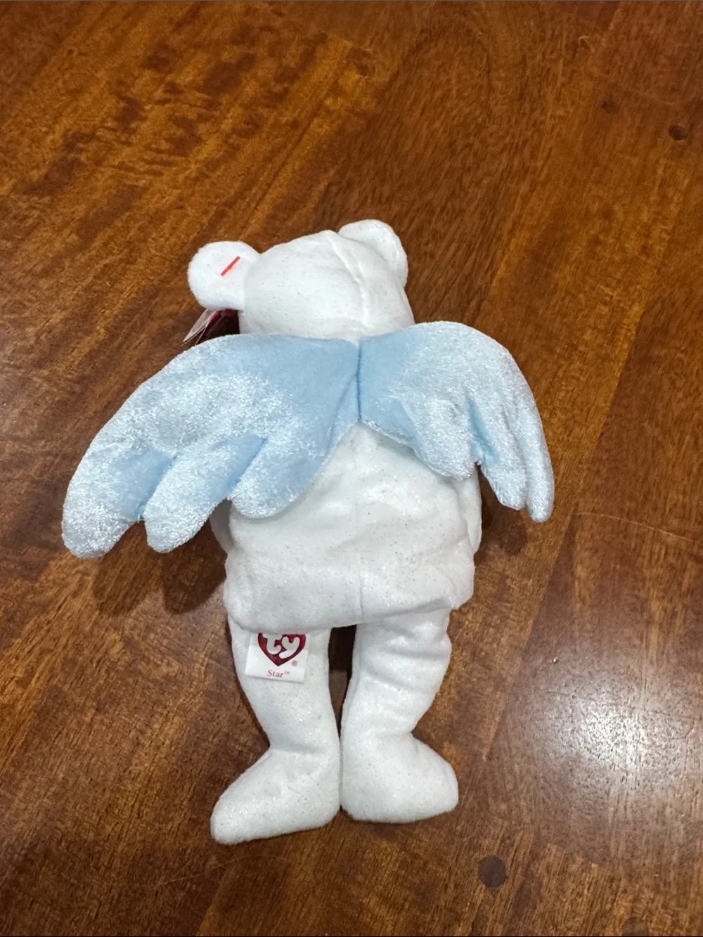 Ty Beanie Babies “Star” White Sparkle Bear Plush with Iridescent Star